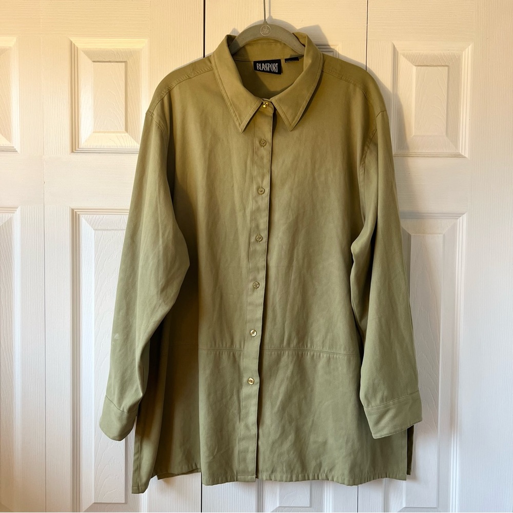 Vintage 90s Blassport Poly-suede Long Sleeve Oversized Button Down Green 1X